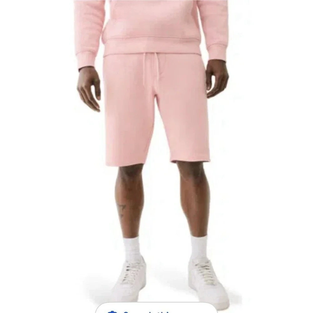 New Men’s Unisex True Religion Dull Pink Text Puff Sweat Shorts Size L $89